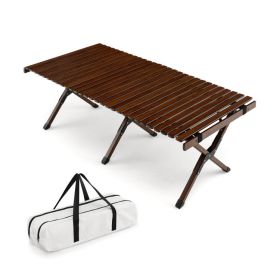 Portable Picnic Table with Carry Bag for Camping and BBQ (Color: Brown)